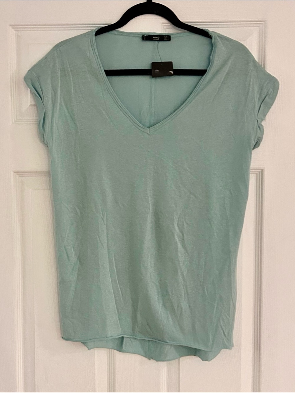 MNG Basics Tee Shirt Size Small Turquoise V-Neck New With Tags
